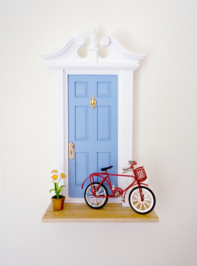 Fairy Door With Bike French Blue Fairy Door Daffodil Red Etsy
