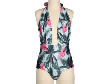 Monokini femme | Maillot de bain bohème | Maillots de bain rétro | Bikini vintage | Maillot de bain une pièce Flamant rose | Costume de natation | Fait main