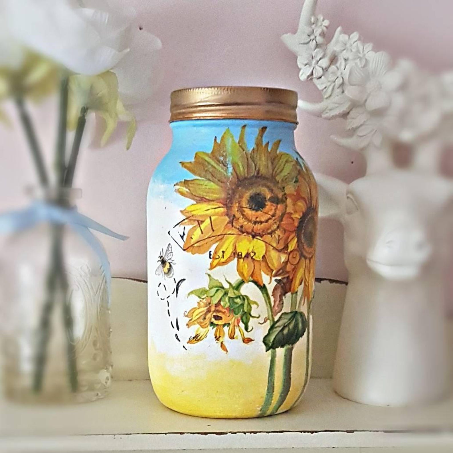 Sunflower Kilner Jar Large Painted Mason Jar Decoupage Jar Etsy