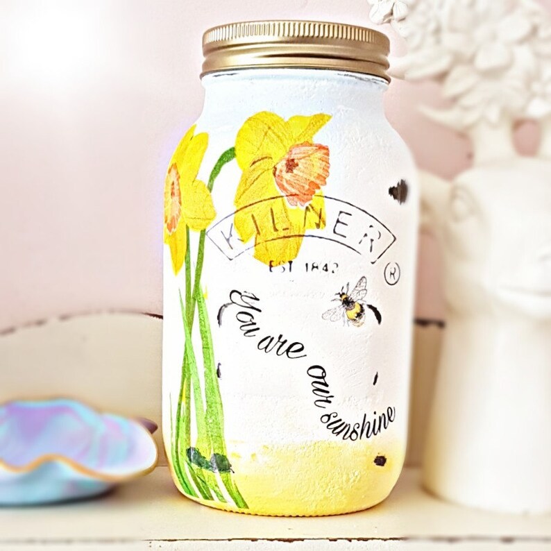 Daffodil kilner jar painted mason jar decoupage jar vase Etsy