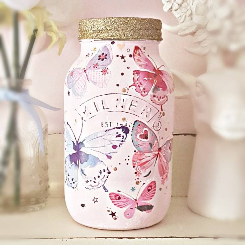 Butterfly Kilner Jar Pink and Gold Decor Painted Mason Jar Etsy