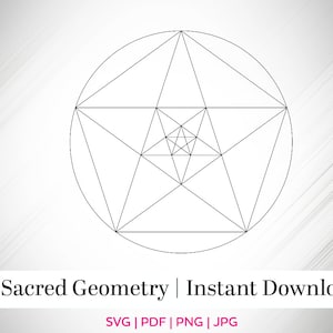 Sacred Geometry SVG Vector, Pentagram, Five Pointed Star, Five Senses, Digital file, Magick, Science, Angel Grid, Crystal Grid, Energy Grid