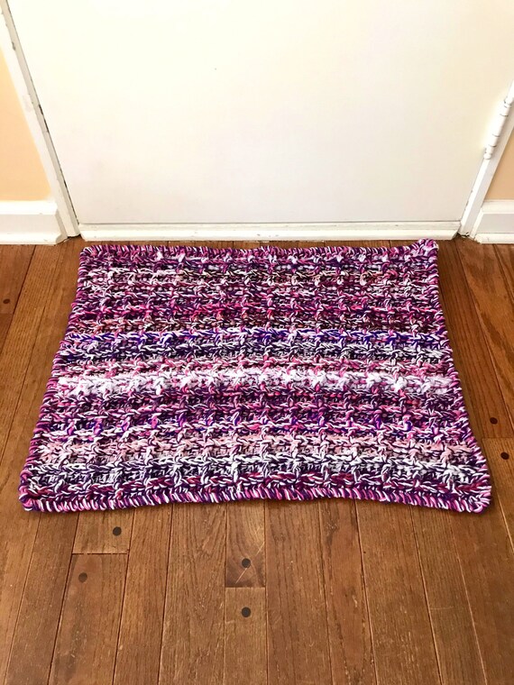 Pink Rug Crochet Yarn Rug Thick Rug Using Repurposed Yarn Etsy