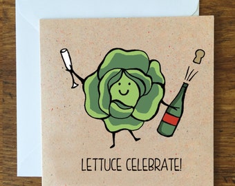 birthday food lettuce card celebrate pun watercolor handmade greeting congratulations