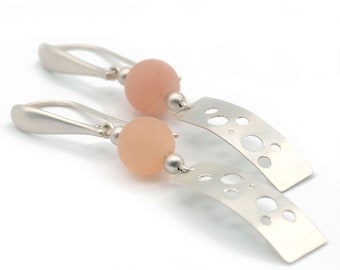 Long Moonstone and Sterling Silver 925 Earrings peach orange color, Elegant and romantic earrings, Moonstone jewelry Birthday women gift