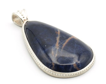 Sodalite Pendant and Silver 925 tear drop shape, Deep blue with orange natural stone pendant, Pendant necklace, Gift ideas Mother's day