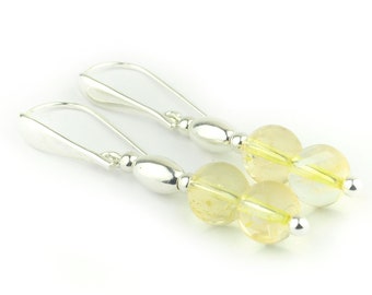 Citrine and Sterling Silver 925 Earrings, Transparent yellow women earrings, Long light natural stone earrings, Gemstone handmade jewelry