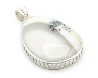 Dendritic Opal Pendant set in Sterling Silver teardrop shaped, Original gift women, Large gemstone pendant, Pendant chain necklace