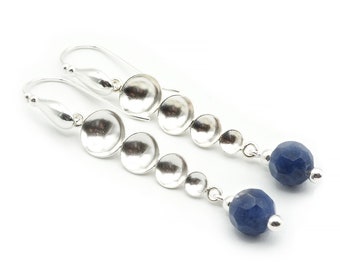 Sodalite and Sterling Silver Earrings marine blue color and simple modern Style, Wedding Bridal earrings, Long and light earrings