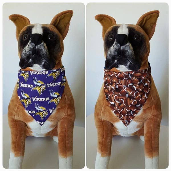 Reversible Bandana, Made With Minnesota Vikings Fabric, Football Bandana Scarf Cat Dog Pet Slip On Over The Collar 2 in one