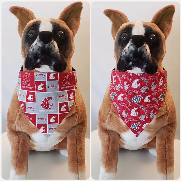 Reversible Bandana, Made With Washington State University Fabric, Scarf, Dog, Cat, Pet, Slip On Over The Collar, 2 in one