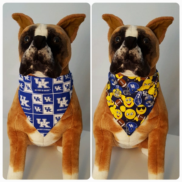 Reversible Bandana, Made With University of Kentucky Fabric, Emojis, Wildcats, Football, Scarf Dog Cat Pet Slip On Over The Collar 2 in one