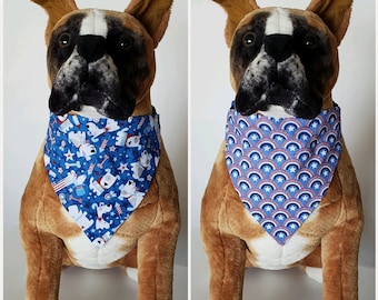 Reversible 4th of July Dogs, Stars, Red, White, Blue, Bandana, Scarf, Dog, Pet, Slip On Over The Collar, 2 in one