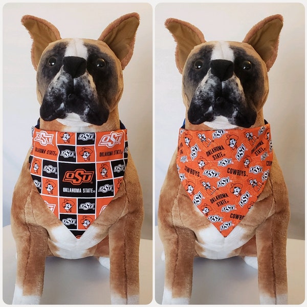 Reversible Bandana, Made With Oklahoma State University Fabric, Scarf, Dog, Cat, Pet, Slip On Over The Collar, 2 in one