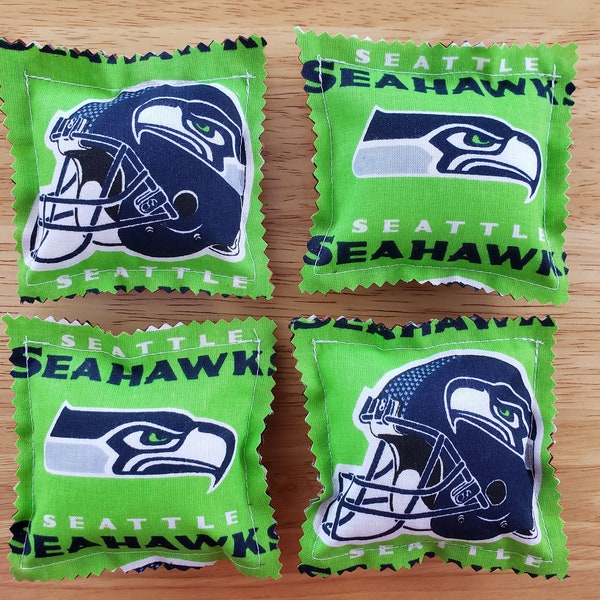 Catnip Ravioli Pillow Toys, Made With Seattle Seahawks Fabric, Football, Cat, Cats, Kittens, Set of 4