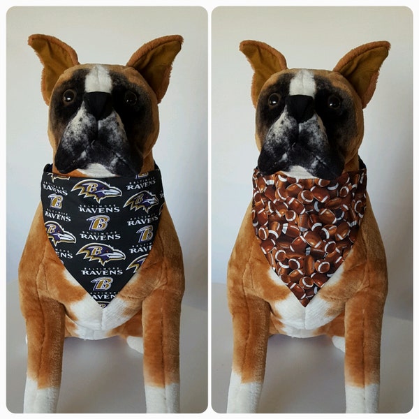 Reversible Bandana, Made With Baltimore Ravens Fabric, Football Bandana Scarf Cat Dog Pet Slip On Over The Collar 2 in one