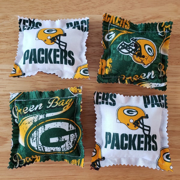 Catnip Ravioli Pillow Toys, Made With Green Bay Packers Fabric, Football, Cat, Cats, Kittens, Set of 4