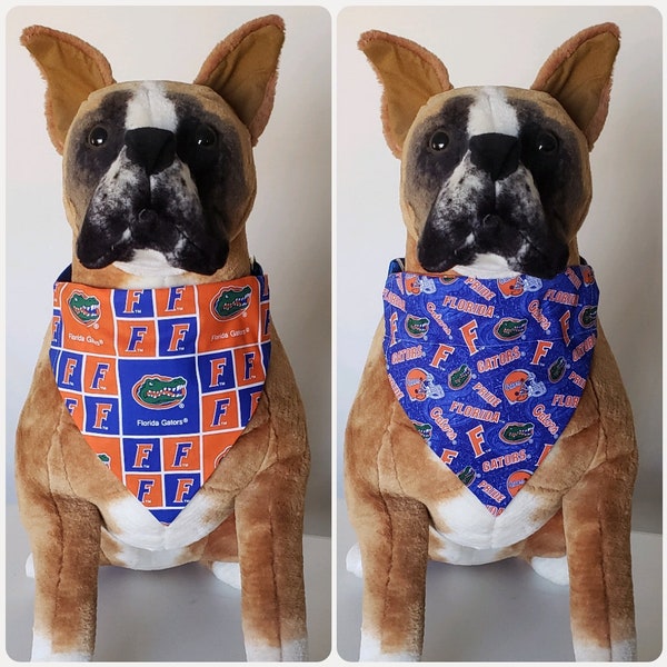 Reversible Bandana, Made With University of Florida Fabric, Gators, Scarf, Dog, Cat, Pet, Slip On Over The Collar, 2 in one