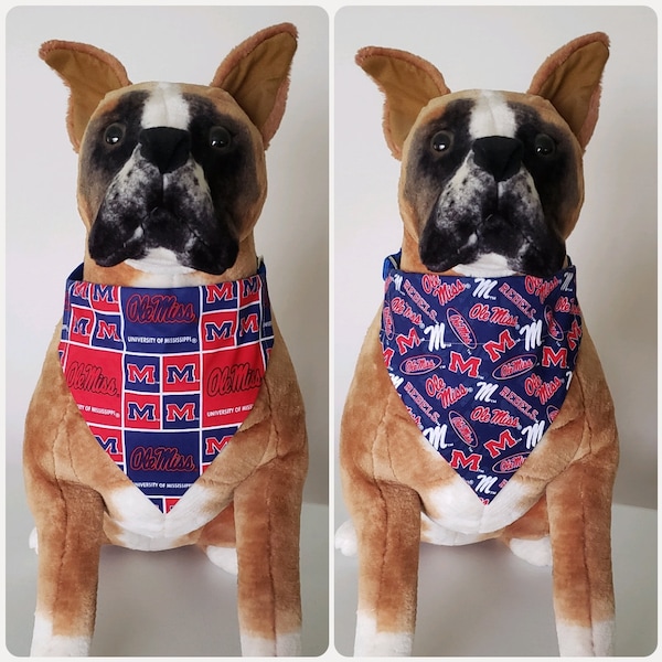 Reversible Bandana, Made With University of Mississippi Fabric, Ole Miss, Scarf, Dog, Cat, Pet, Slip On Over The Collar, 2 in one