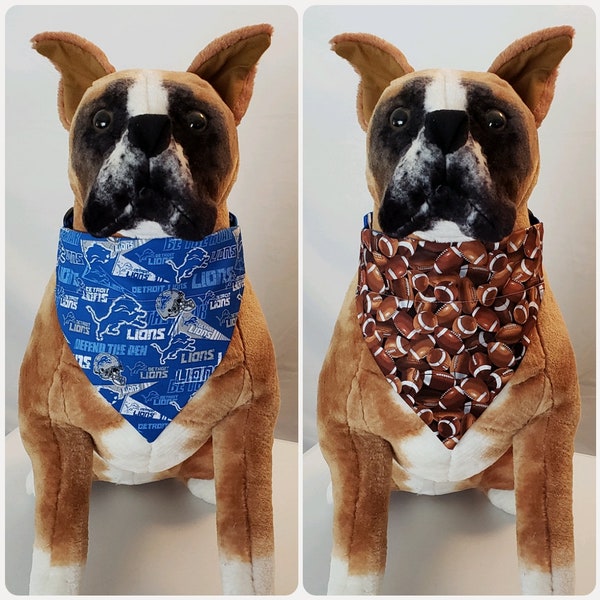 Reversible Bandana, Made With Detroit Lions Fabric, Football, Pennants, Helmets, Scarf Cat Dog Pet Slip On Over The Collar 2 in one