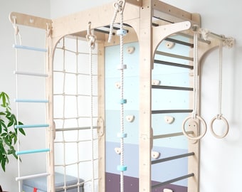 Mark VI Gymnastics Playset: Indoor Climbing Frame with Monkey Bars, Swedish Ladder & Pikler Triangle