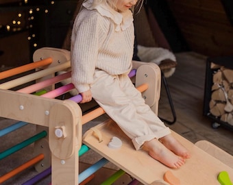 HAPPYMOON® COLORED CLIMBER, with ramp, transformable triangle, happymoon, Montessori ramp, toddler triangle, climbing triangle.