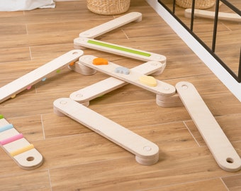 Holz Schwebebalken-Set - 8 Balken, doppelseitiger Schwebebalken, Balance-Spielzeug, Montessori, Balance-Pfad, Gymnastik-Balken, Schwebebalken für Kinder