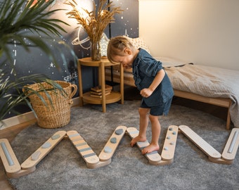 Double-sided balance beam set from 8,  Montessori balance toy, gym path, happymoon, wooden balance beam set, toddler gift, playroom toy