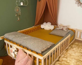 HAPPYMOON®  Montessori floor bed with slats , Nursery crib, Kids bed Montessori toddler Platform bed, Children pen Play room