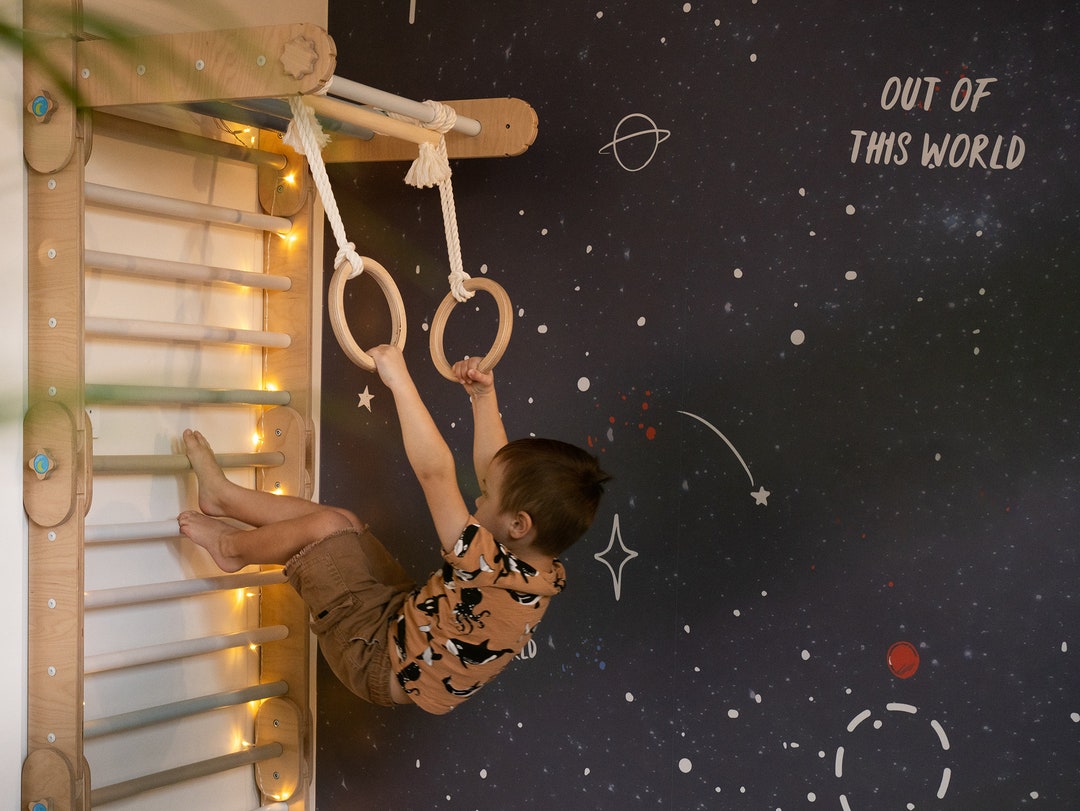 Happymoon® Gym Rings & Trapeze Bar, Wooden Exercise Rings, Gymnastic ...