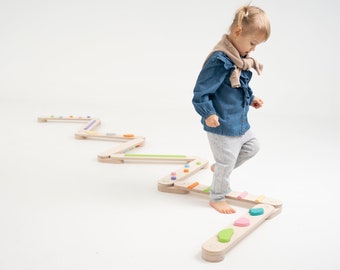 Doppelseitiges Schwebebalken-Set, Holz-Schwebebalken für Kind, Balance-Pfad, Montessori, Balance-Spielzeug, Gymnastik, Schwebebalken-Set für Kleinkind