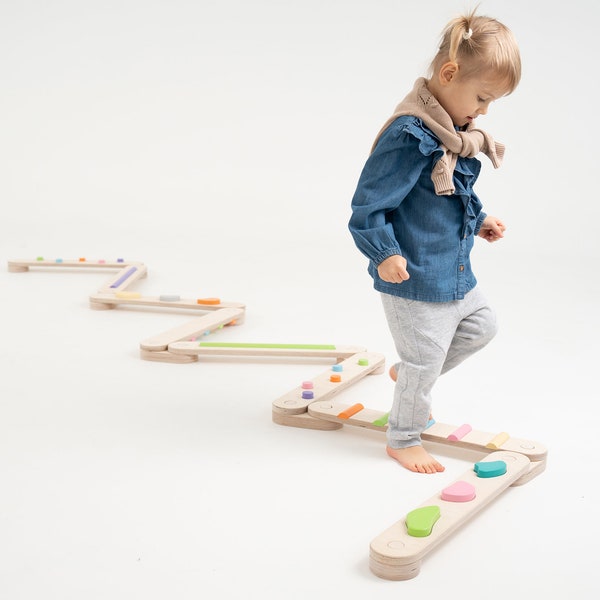 Doppelseitiges Schwebebalken-Set, Holz-Schwebebalken für Kind, Balance-Pfad, Montessori, Balance-Spielzeug, Gymnastik, Schwebebalken-Set für Kleinkind