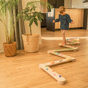 Double-sided balance beam set from 8,  wooden balance board, Montessori balance toy, toddler gift, wooden gymnastic complex, happymoon