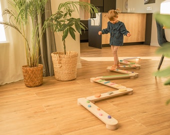 Double-sided balance beam set from 8,  wooden balance board, Montessori balance toy, toddler gift, wooden gymnastic complex, happymoon