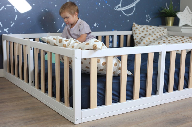 HAPPYMOON® White Montessori Floor Bed With Slats Nursery Etsy