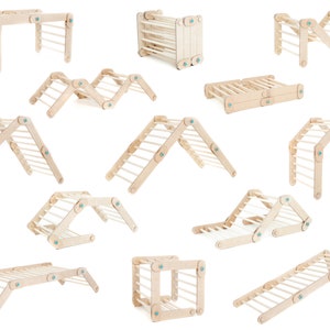 HAPPYMOON® NATURAL CLIMBER with ramps, wooden gymnastic complex, transformable triangle, Montessori ramps, climbing Gym, playroom Climber only