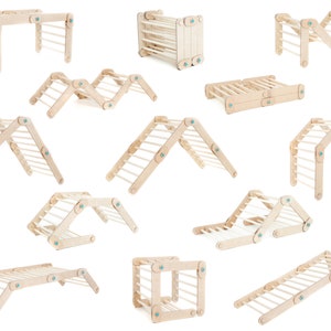 HAPPYMOON® NATURAL CLIMBER mit Rampen, Klettergerüst aus Holz, verwandelbares Dreieck, Montessori-Rampen, Kletterhalle, Spielzimmer Climber only