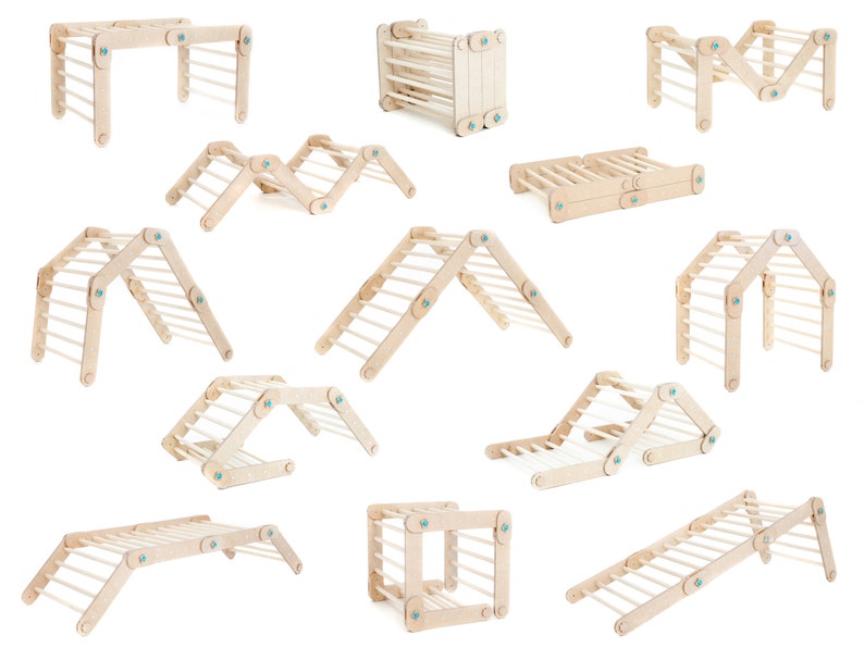 HAPPYMOON® NATURAL CLIMBER mit Rampen, Klettergerüst aus Holz, verwandelbares Dreieck, Montessori-Rampen, Kletterhalle, Spielzimmer Climber only