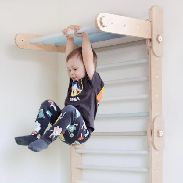 HAPPYMOON® Soporte de pared, fabricante de barras de seguridad, convierte tu HM Climber en una pared sueca, fácil de quitar y volver a colocar en la pared, colgador de pared
