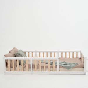 HAPPYMOON®  White Montessori floor bed with slats , Nursery crib, Kids bed Montessori toddler Platform bed, Children pen Play room