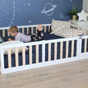 HAPPYMOON® Lit au sol Montessori blanc avec lattes, lit de bébé, lit d'enfant, lit plateforme Montessori pour tout-petit, stylo d'enfant salle de jeux image 1