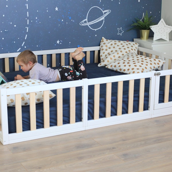 HAPPYMOON® Lit au sol Montessori blanc avec lattes, lit de bébé, lit d'enfant, lit plateforme Montessori pour tout-petit, stylo d'enfant salle de jeux