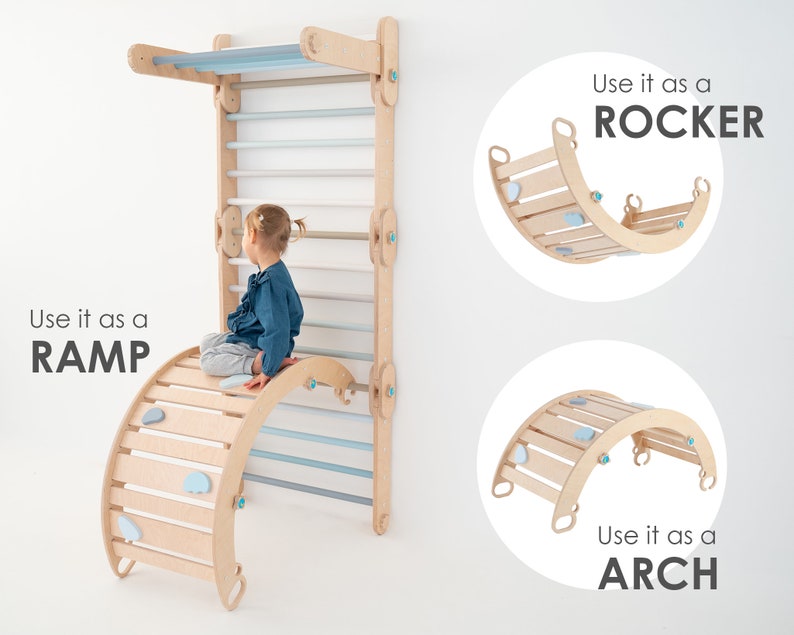 HAPPYMOON® Climbing arch for climber, rainbow rocker, ramp, rocker-arch, Montessori toys, climbing toy for toddlers, Montessori furniture image 3