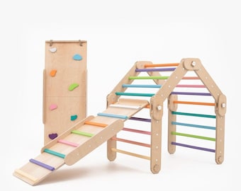 HAPPYMOON® colored climber with two colored ramps, climbing triangle, Montessori climbing gym
