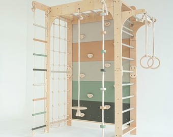 MARK VI - Parque de aventuras interior Montessori, juego de escalada, pared trepadora y gimnasio de la jungla para niños activos.