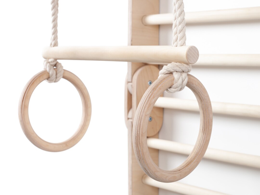 HAPPYMOON® Gym Rings & Trapeze Bar, Gymnastic Rings, Accessories for Climber, Wooden Dowel