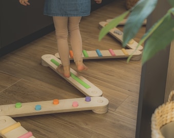 Balance beam set from 6 beams, double sided balance beam set for kid, balance path, toddler balance board, balance toy, Montessori balance