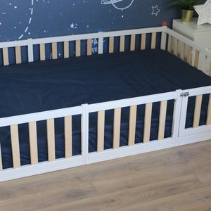 HAPPYMOON® Lit au sol Montessori blanc avec lattes, lit de bébé, lit d'enfant, lit plateforme Montessori pour tout-petit, stylo d'enfant salle de jeux image 2