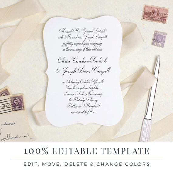 printable wedding invitation template love letter word or pages edit colors on mac or pc instant download wedding invitations templates word