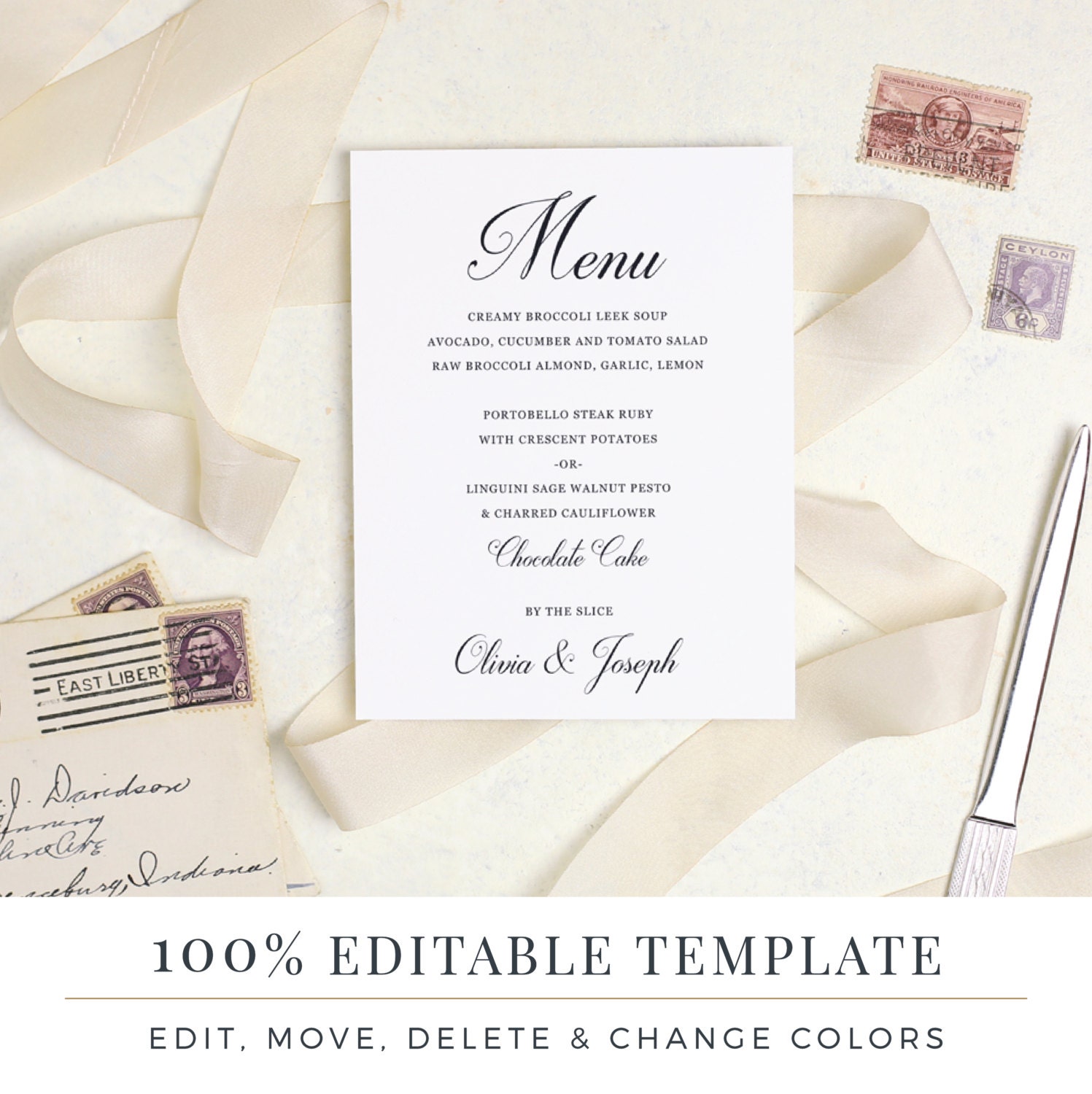 Menu Template Printable Wedding Menu Diy Menu Word Or Etsy